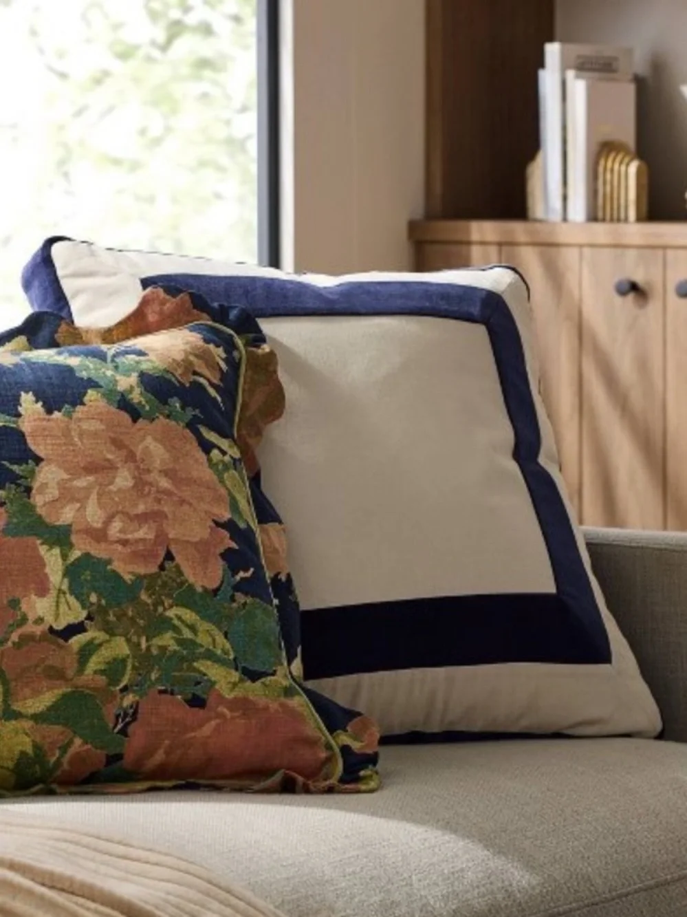 NEW Threshold Studio McGee 22” Navy Velvet Border Throw Pillow